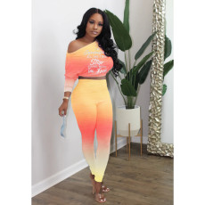 Gradient Off Shoulder Two Piece Pants Sets XYMF-88116