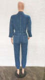 Plus Size Denim 3/4 Sleeve Jeans Jumpsuit LX-7502