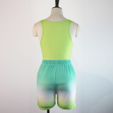 Casual Tank Top+Gradient Shorts Two Piece Sets GWDS-220511