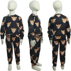 Kids Printed Pullover Sweatshirt And Pants Two Piece Set GYMF-YM019