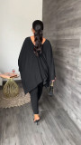 Plus Size Solid V Neck Loose Top And Pants 2 Piece Sets MK-3130