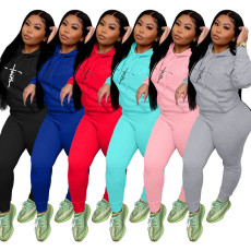Plus Size Embroidery Hoodie Two Piece Pants Sets XMF-162