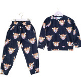 Kids Printed Pullover Sweatshirt And Pants Two Piece Set GYMF-YM019