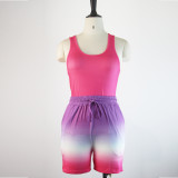 Casual Tank Top+Gradient Shorts Two Piece Sets GWDS-220511