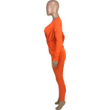 Solid V Neck Long Sleeve 2 Piece Pants Sets MEI-9278