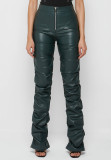 PU Leather Zipper Skinny Stacked Pants GWDS-220915