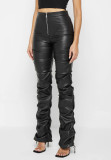 PU Leather Zipper Skinny Stacked Pants GWDS-220915