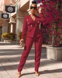Casual Double-Breasted Blazer Coat And Pants 2 Piece Sets PHF-13306