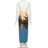 Sexy Printed Sleeveless Sling Maxi Dress DLSF-K21D07864