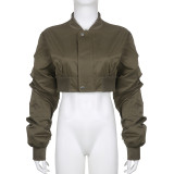 Fashion Stand Collar Crop Zipped Jacket GLRF-27205