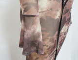 Mesh Flared Sleeve Printed Maxi Dress YF-9989