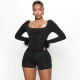 Solid Long Sleeve Feather Decoration Rompers GLRF-25782