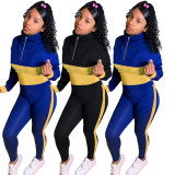 Casual Sports Splice Long Sleeve Two Piece Pants Set LM-8340