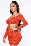 Sexy Sequin Long Sleeve Mini Skirt Two Piece Sets ME-8215