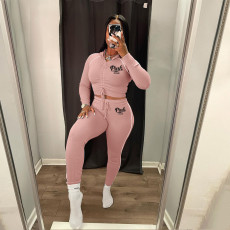 Casual PINK Letter Print Two Piece Pants Set GHF-118
