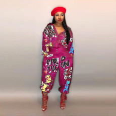 Plus Size Casual Printed Long Sleeve Jumpsuit LSD-83146