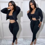 Casual Sports Camisole Hooded Coat And Pants 3 Piece Set TK-6257