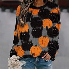 Pullover Round Neck Long Sleeve Casual Print Sweatshirt MA-Y387