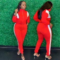 Casual Sports Contrast Color Splice Long Sleeve Two Piece Pants Set TCF-00153