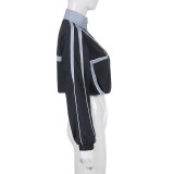Contrast Color Splice Zip Stand Collar Jacket GLRF-26656