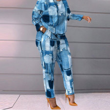 Plus Size Casual Printed Two Piece Pants Set NY-2577