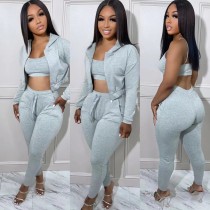 Casual Sports Camisole Hooded Coat And Pants 3 Piece Set TK-6257