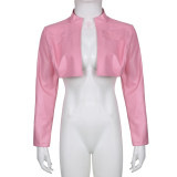 Fashion PU Leather Pink Crop Jacket GLRF-25671