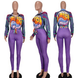 Fashion Print Long Sleeve Shirt Two Piece Pants Set GEYF-68570