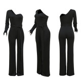 Solid One Shoulder Long Sleeve Jumpsuit CYA-900120