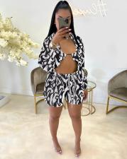 Sexy Print Cross Halter Bra+Cardigan+Short Three Piece Sets HEJ-8187