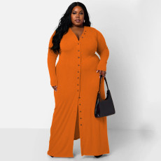 Plus Size Long Sleeve Single Breasted Maxi Dress NNWF-7701