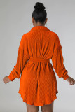 Fashion Solid Pleated Shirt Dress With Waist Belt  ME-8201