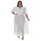 Plus Size Solid Shirts Mesh Splice Perspective Maxi Dress NNWF-7681