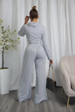 Solid Irregular Hoodies And Ruched Wide Leg Pant Suits CQ-191