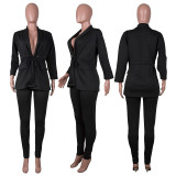 Solid Color Drawstring Blazer And Pant Two Piece Set MA-Y522