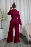 Solid Irregular Hoodies And Ruched Wide Leg Pant Suits CQ-191