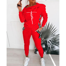 Casual Sports Letter Patchwork HoodieTwo Piece Pant Set GDYF-6623F1