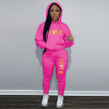 Plus Size Letter Print Hooded Sweatshirt Two Piece Pant Set GCNF-8999L6