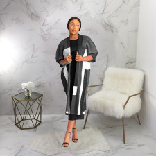 Fashion Bat Sleeve Print Coat And Pleated Midi Dress Two Piece Set YF-10308