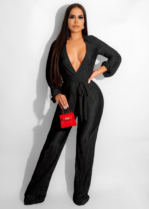  Sexy Long Sleeve Low-Cut Bandage Jumpsuit ME-8222