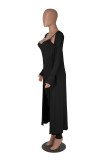 Sexy Solid Sling Jumpsuit+Loose Long Coat Two Piece Set MZ-2769