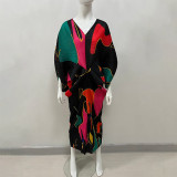 Fashion V-neck Dolman Sleeve Print Dress NNWF-10263