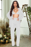 Sexy Sequin Bra+Long Sleeve Shirt+Straight Pant Suits ME-8211