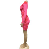 Velvet V Neck Shoulder Pads Long Sleeve Mini Dress BY-6038