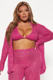 Sexy Solid Sequin Long Sleeve Shirts With Bra ME-8217