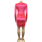 Velvet V Neck Shoulder Pads Long Sleeve Mini Dress BY-6038