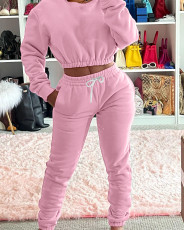 Casual Sports Solid Sweatshirt Two Piece Pant Set WAF-788306