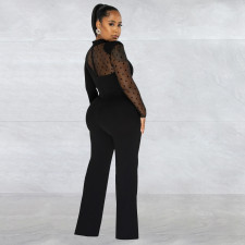 Fashion Solid Mesh Patchwork Long Sleeve Jumpsuit GFYX-6021