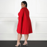 Plus Size Solid Pleated Big Swing Mini Dress NNWF-7638