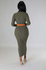Plus Size Contrast Color Stitching V Neck Maxi Dress YNB-7272